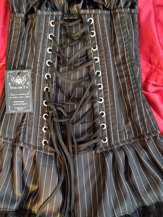 From Me 2 U Sirena Gothic Pinstripe Lace-Up Corset Dress - Picture 6 of 7